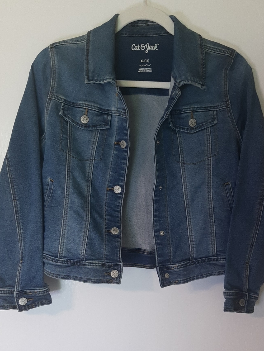 Cat & Jack Girl's 14 Denim Jacket with Snap Button Front Faded Wash Look